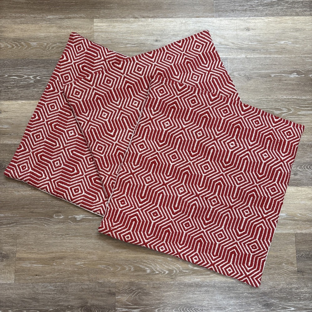 (3) Loloi Indoor/Outdoor Accent Throw Pillow Covers Red White Boho Geometric